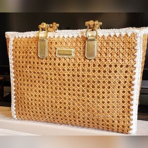 LILLY PULITZER CANE BAMBOO HANDLE TOTE